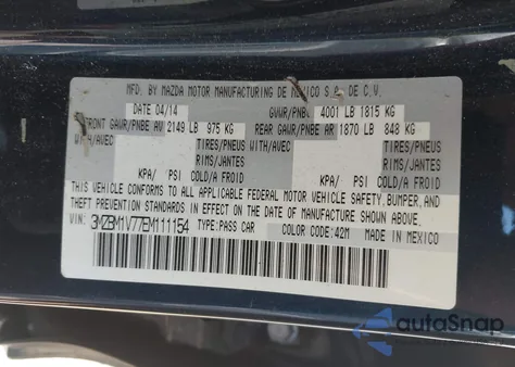 2014 Mazda Mazda3 I Touring z USA, uszkodzony, nr VIN 3MZBM1V77EM111154